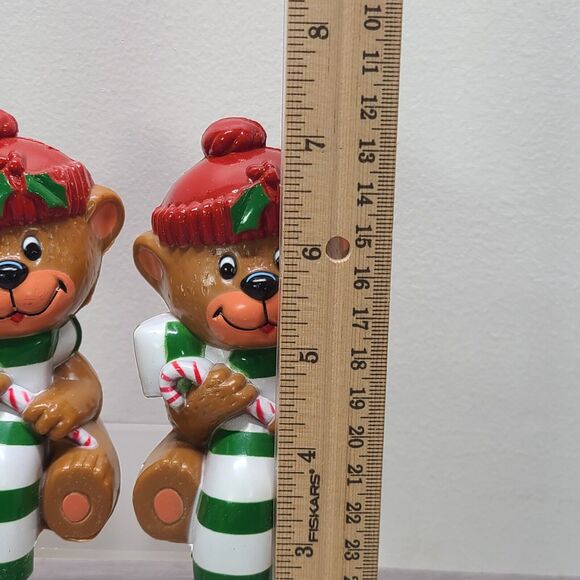 Vintage 1982 Holiday Bear Christmas Stocking Hanger Candy Cane Scarf Set of 2 - Picture 3 of 5